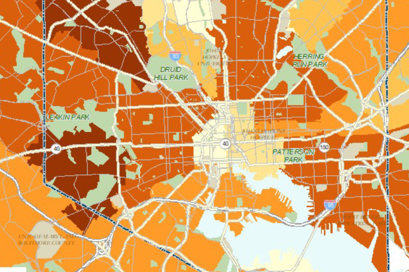 Map of Baltimore City with HECM data.