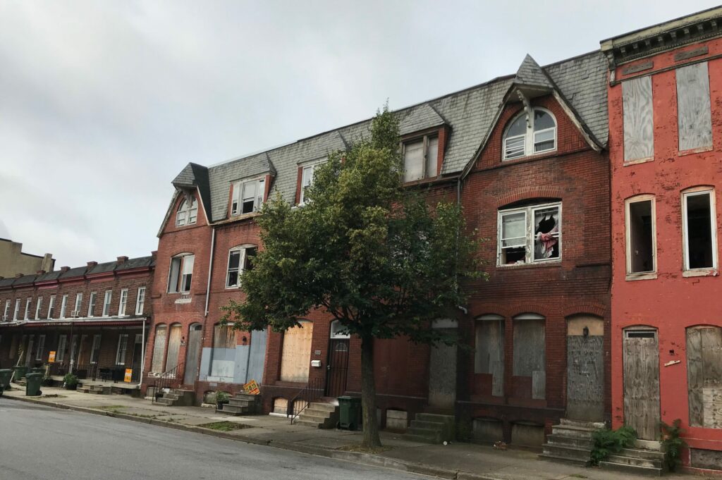 Group of vacant rowhouses